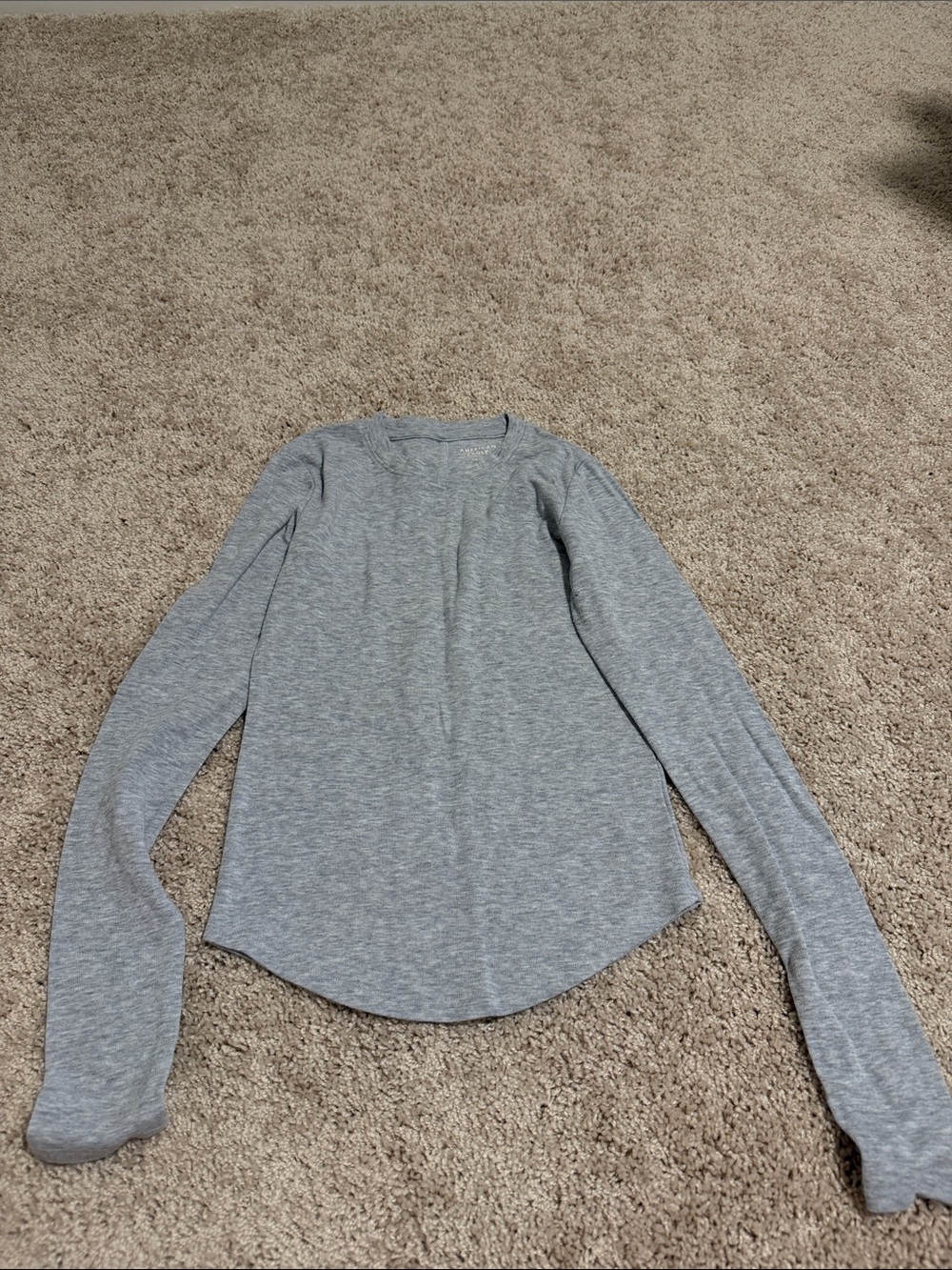 American Eagle Outfitters Light Gray Long Sleeve Crewneck Top
